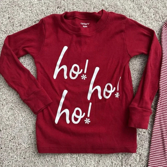 Carters Christmas Ho Ho Ho PAJAMA SET Toddler Size 3T Red White Striped - Picture 2 of 5